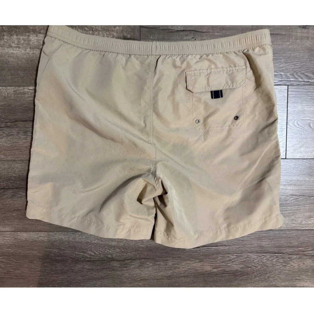 Lands' End‎ Mens XL 40-42 Khaki Swim Trunks Shorts Elastic Waist Mesh Lined